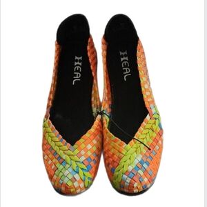 Heal Vibrant Orange and Green Woven Flats